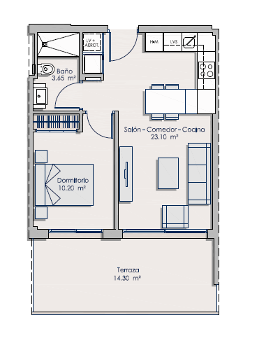 Apartamento en venta con 1 dormitorio y piscina en Finestrat