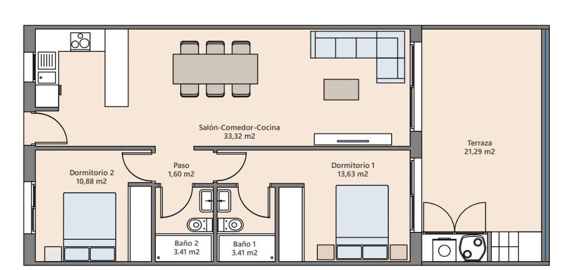 Ático de 2 dormitorios y 2 baños con terraza y solárium